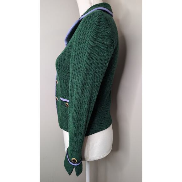St John Santana Knit Blazer Green Gold Button Preppy Luxury Career Jacket - Picture 3 of 11